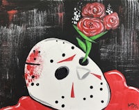 a painting of a friday the 13th mask with roses