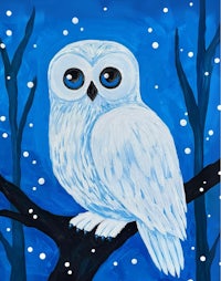 a painting of a white owl sitting on a branch