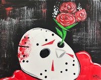 a painting of a friday the 13th mask with roses